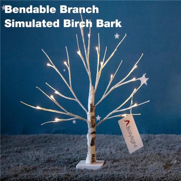 Lighted Birch Tree Warm White Light Up Tabletop Small LED Tree Artificial Decor - Picture 4 of 7